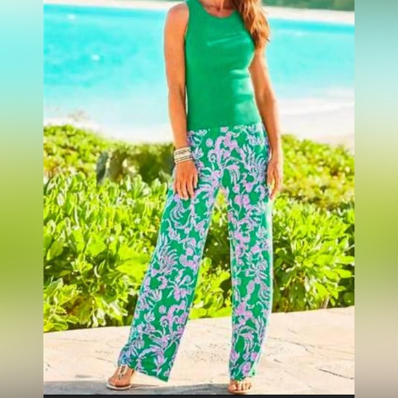 Lilly Pulitzer Pants - NWT Lilly Pulitzer Pink and Green Wide Leg Pants Sz s